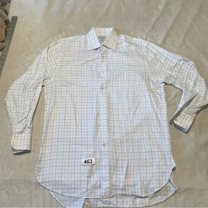 Charles Tyrwhitt Jermyn Street London Dress Shirt Blue Check Cotton Pleated